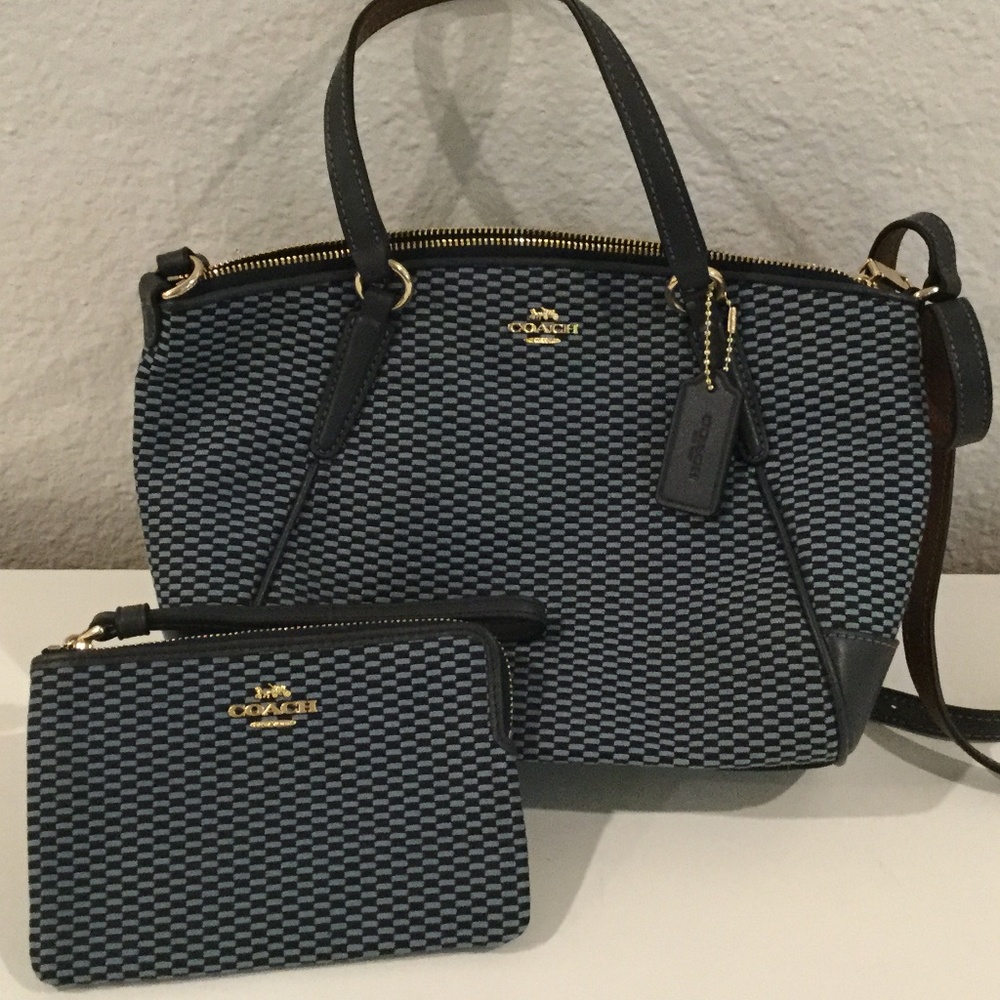 Coach Blue Prairie Satchel and Mini Wristlet